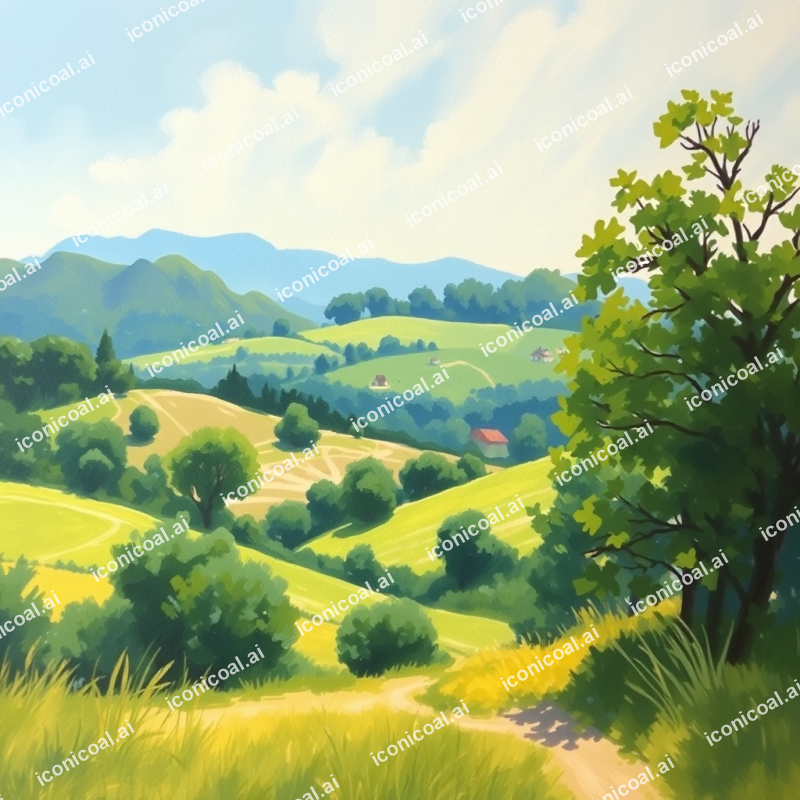 Impressionist Style Landscape Painting Of Countryside