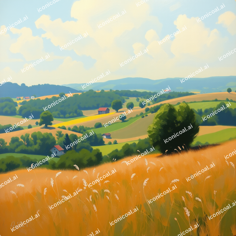 Impressionist Style Landscape Painting Of Countryside