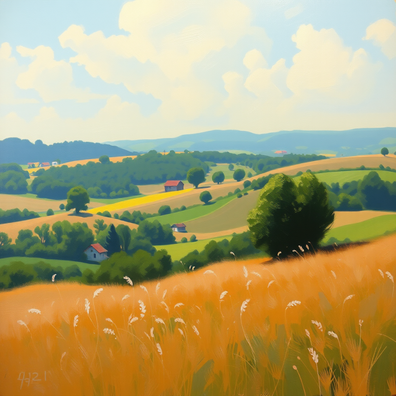 Impressionist Style Landscape Painting of Countryside