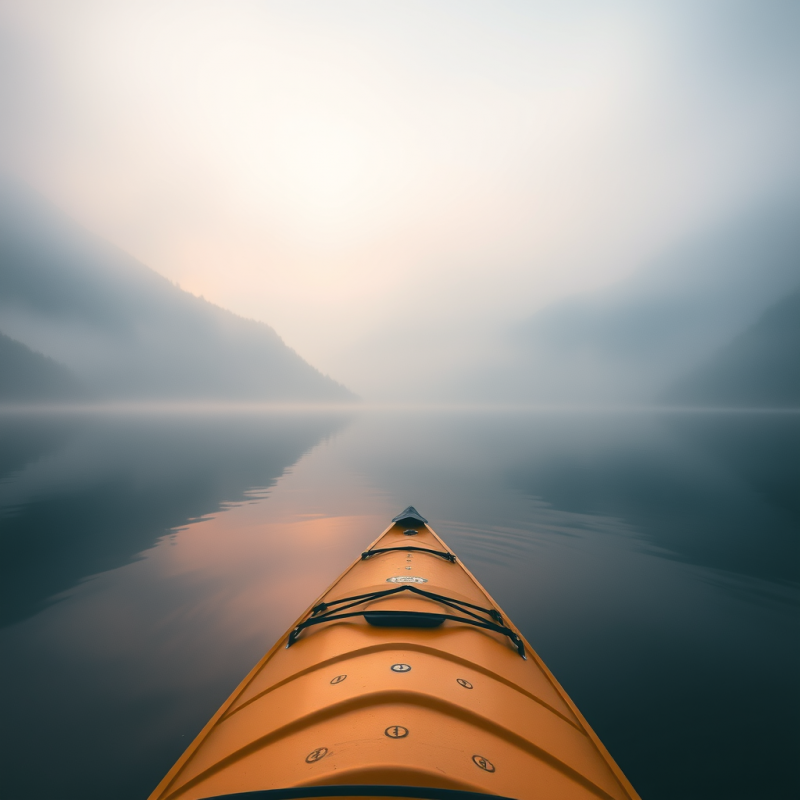 Kayak on Calm Lake Mountain Reflection Peaceful