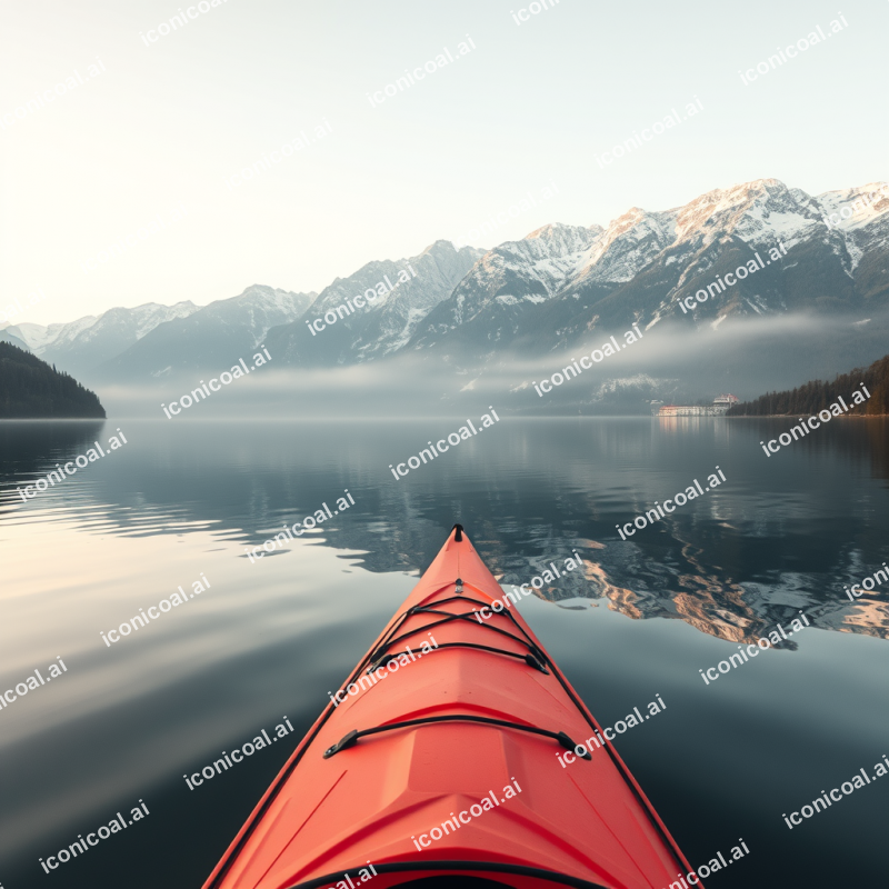 Kayak On Calm Lake Mountain Reflection Peaceful