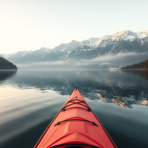 Kayak On Calm Lake Mountain Reflection Peaceful