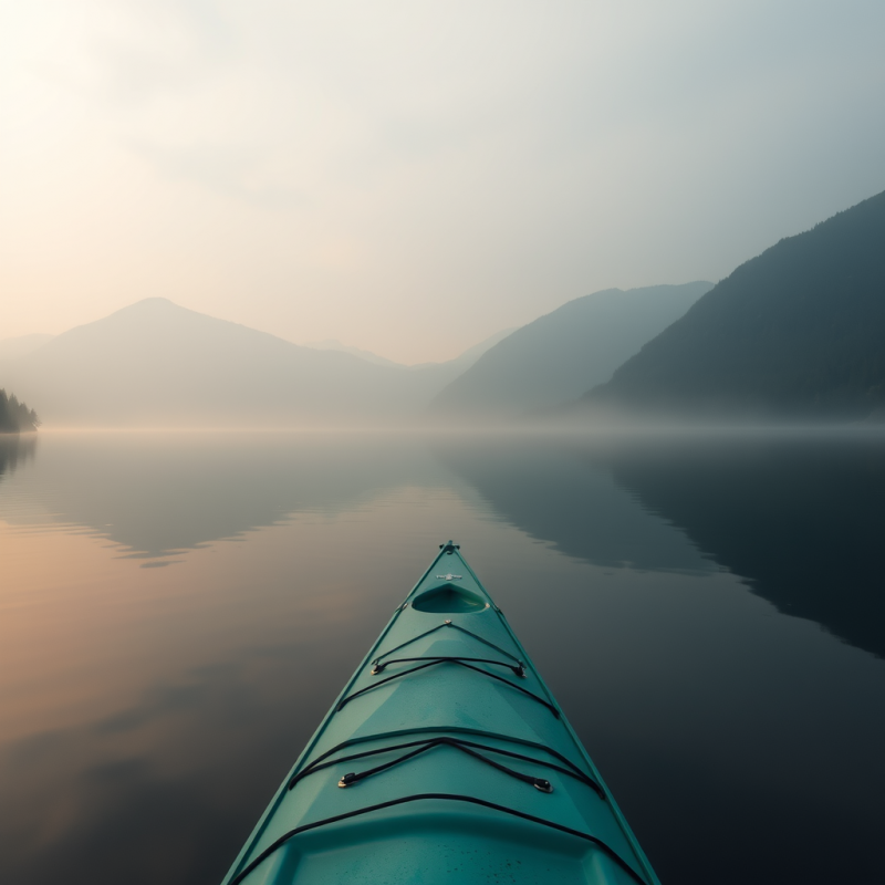 Kayak on Calm Lake Mountain Reflection Peaceful