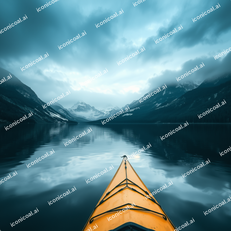 Kayak On Calm Lake Mountain Reflection Peaceful