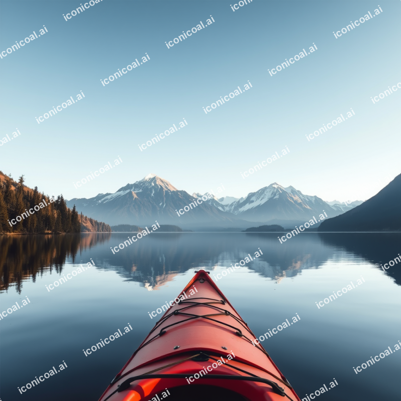 Kayak On Calm Lake Mountain Reflection Peaceful