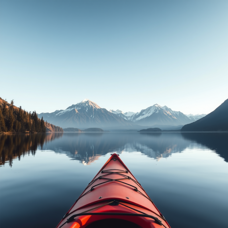 Kayak on Calm Lake Mountain Reflection Peaceful