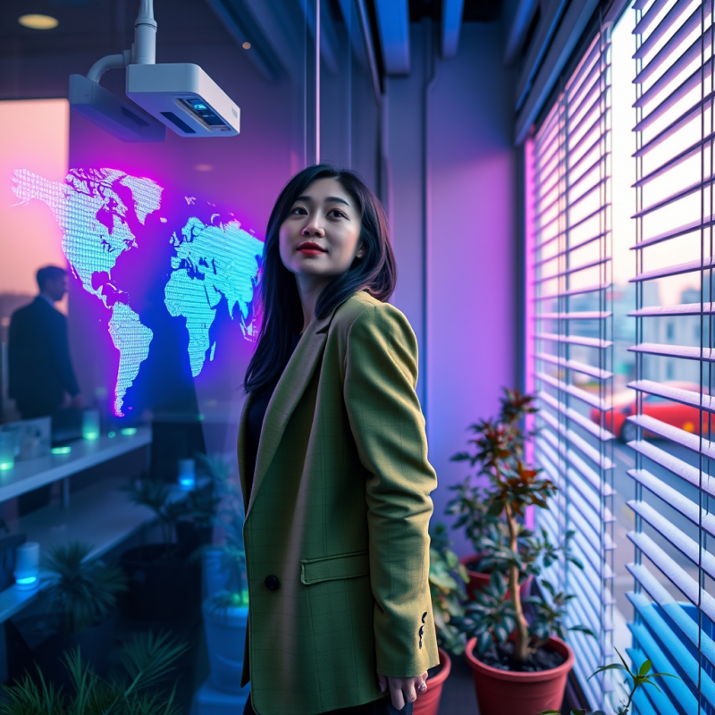 Korean Female Entrepreneur in a Tailored Moss-green Bla...