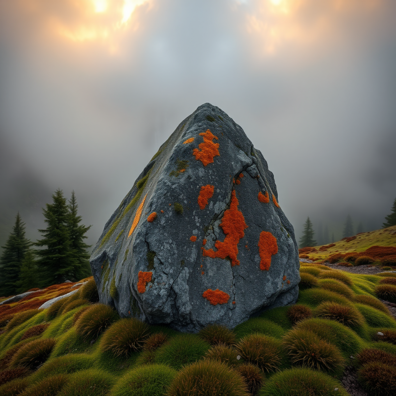 Large, Textured Boulder Covered in Vibrant Orange