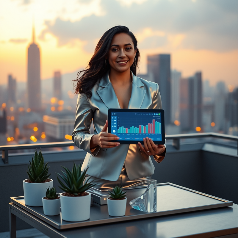 Latina Entrepreneur in a Reflective Silver Blazer Stand...