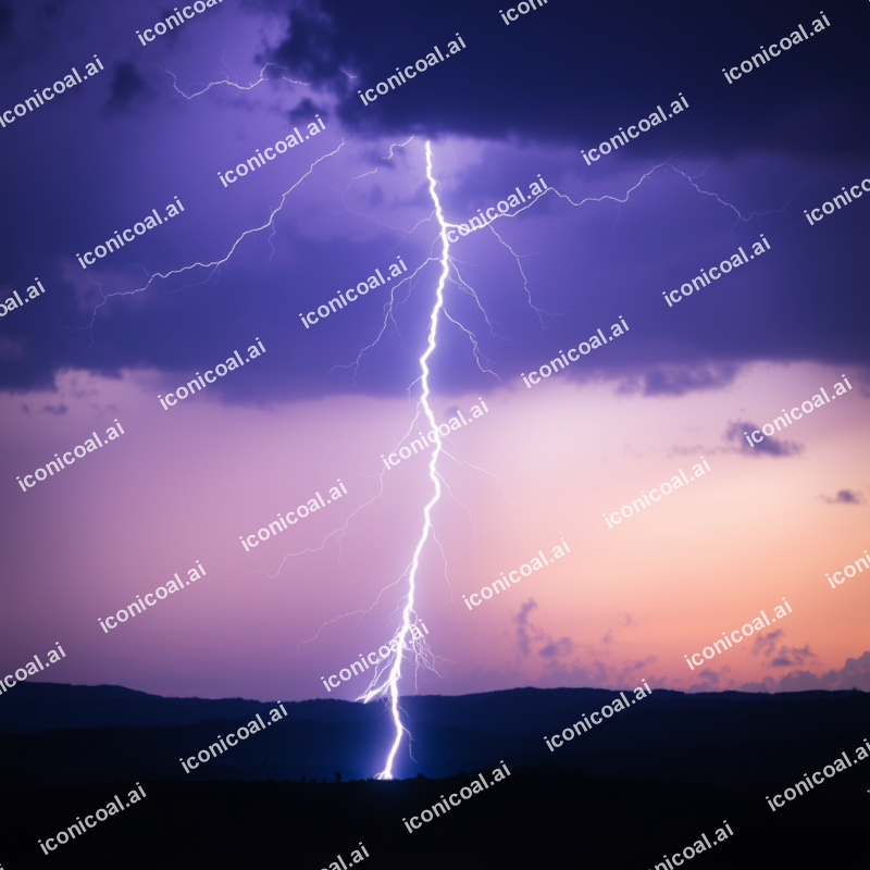 Lightning Bolt Frozen In Time Against Purple Storm Clouds