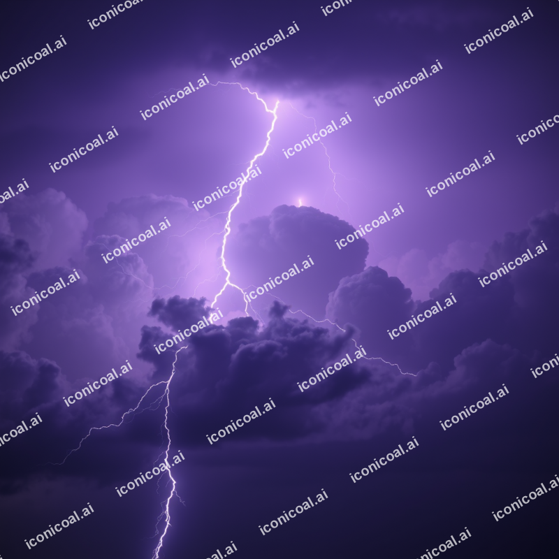 Lightning Bolt Frozen In Time Against Purple Storm Clouds