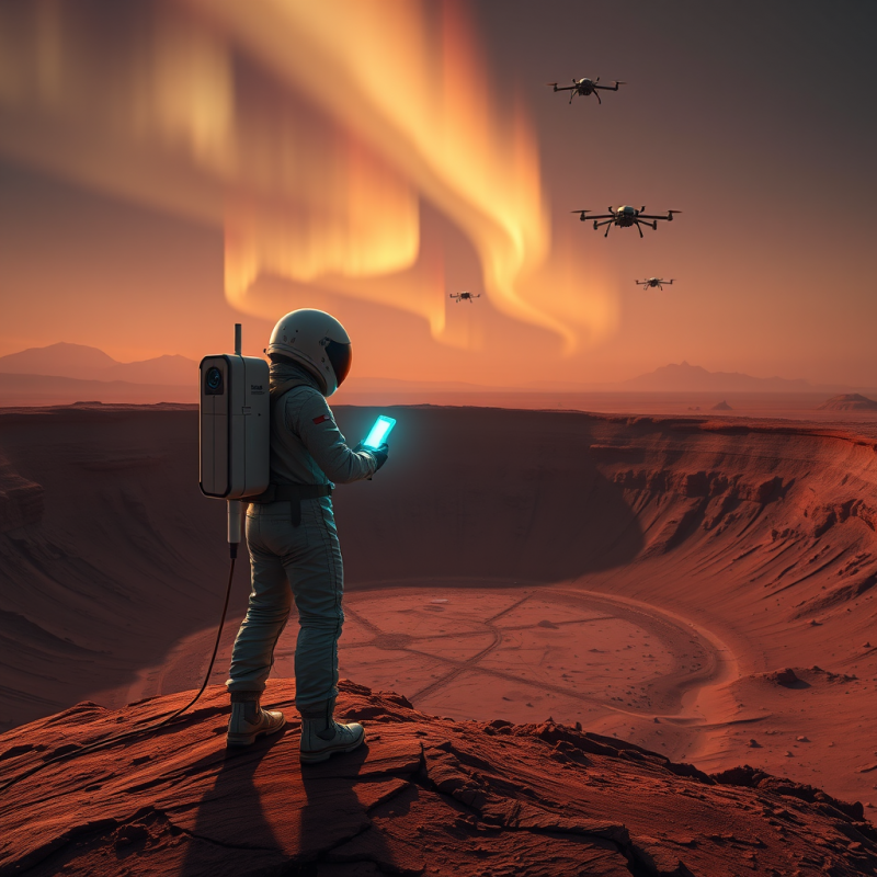 Lone Astrobiologist in a Pressure-suit Stands on the Ru...