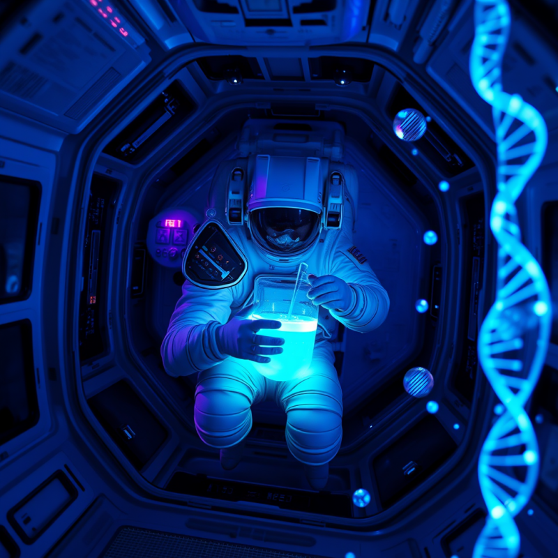 Lone Astronaut Floating Inside a Zero-gravity Module