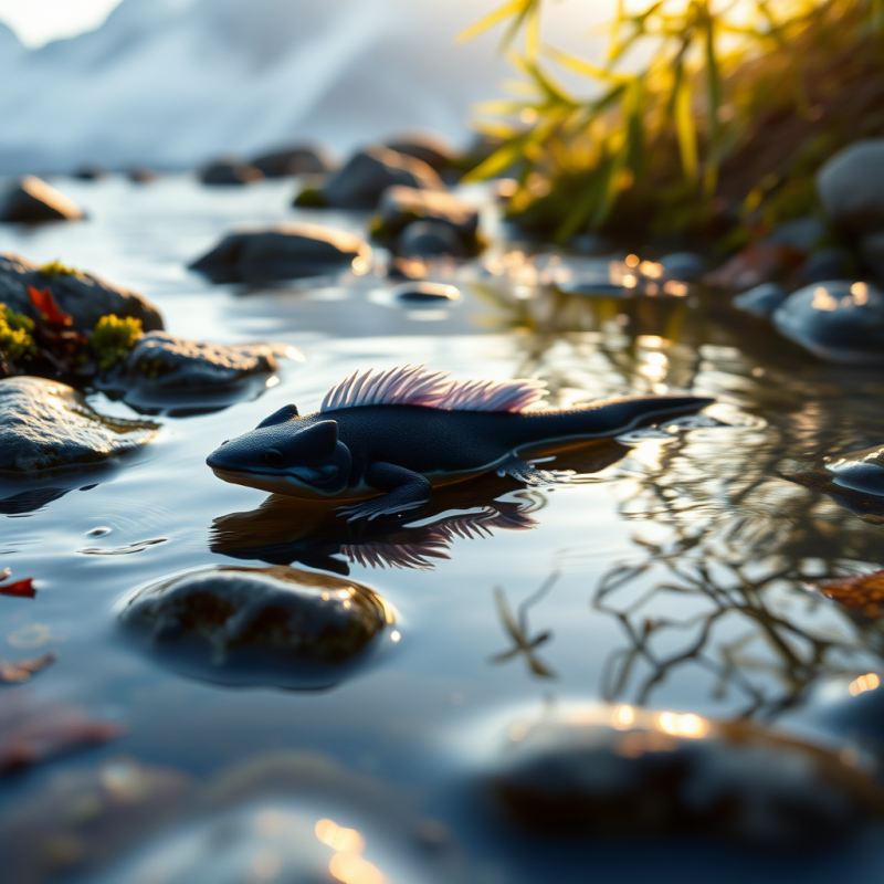 Lone Axolotl Floating in a Crystal-clear