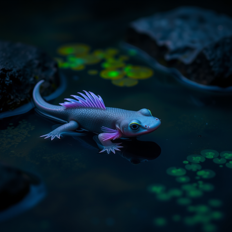 Lone Axolotl with Iridescent Lavender Gills Glides Thro...
