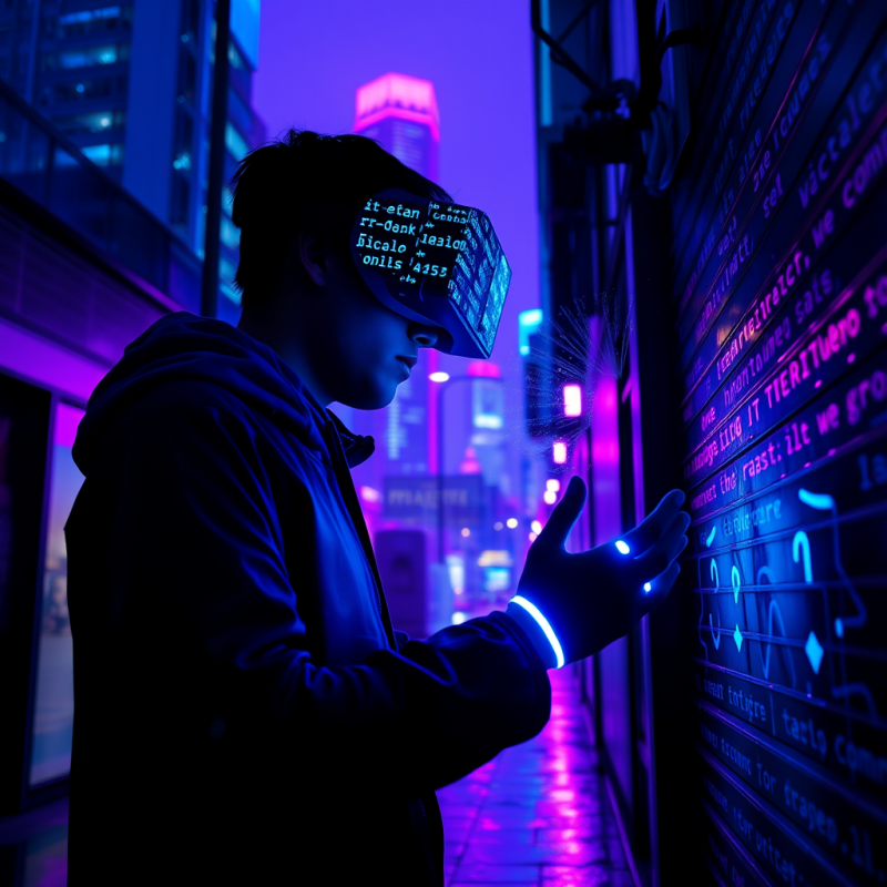 Lone Coder in a Neon-lit