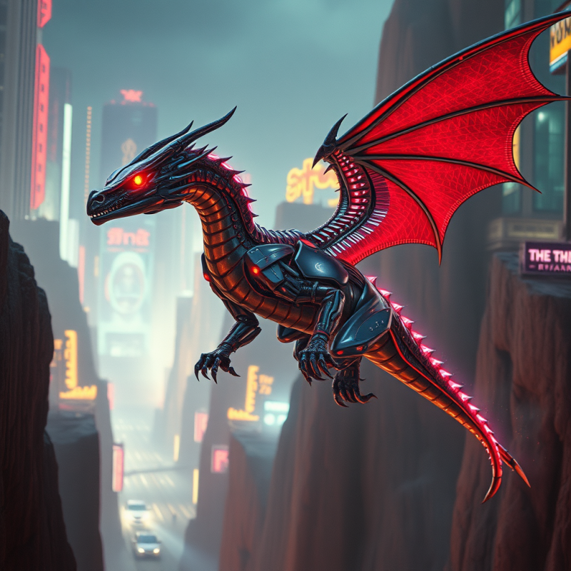 Lone Cybernetic Dragon with Shimmering Chrome Scales An...