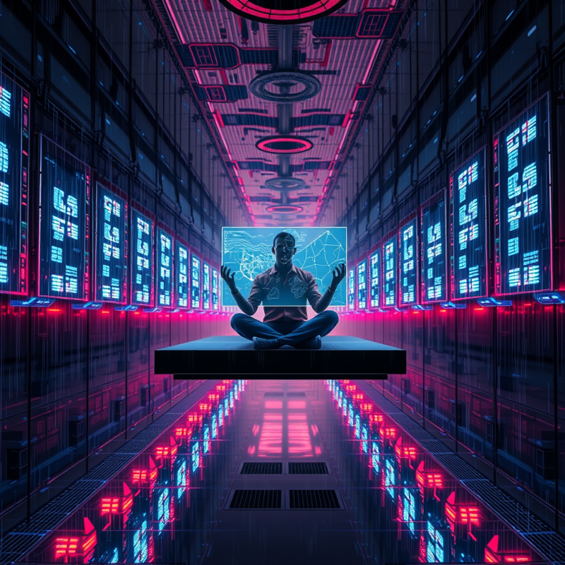 Lone Cyberpunk-inspired Ai Architect Sits Cross-legged ...