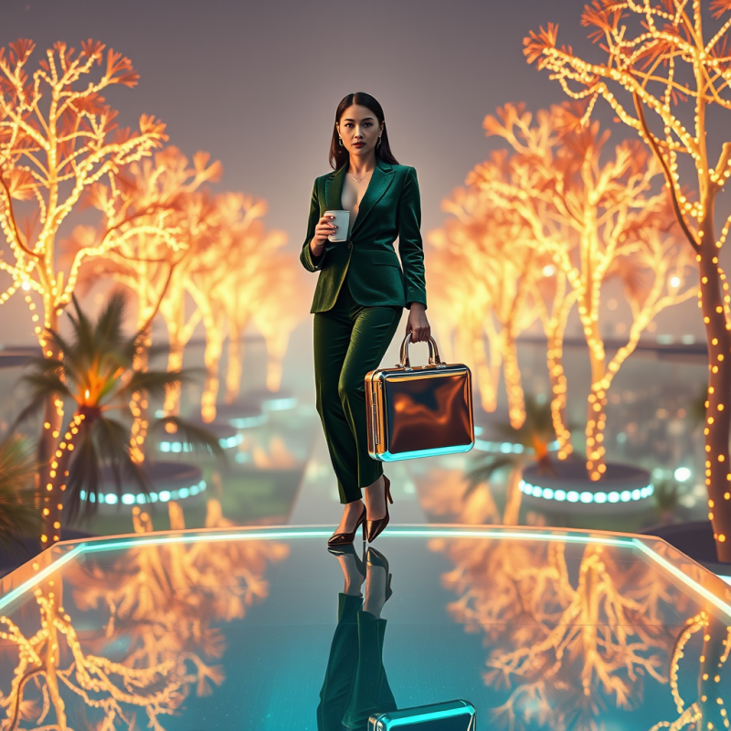 Lone Entrepreneur in a Moss-green Velvet Suit Stands Mi...