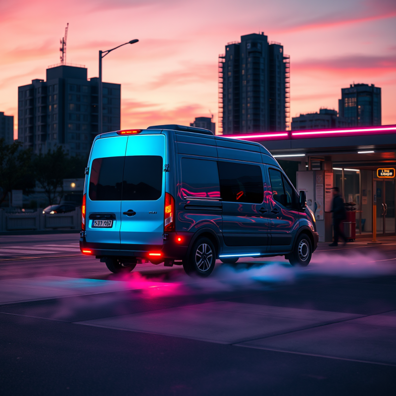 Lone Hydrogen Fuel Cell Delivery Van Glows Neon-blue Un...