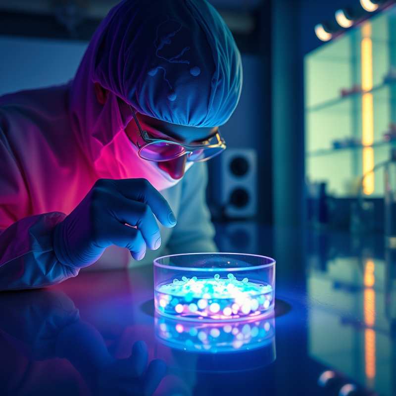 Lone Microbiologist in a Neon-lit Lab