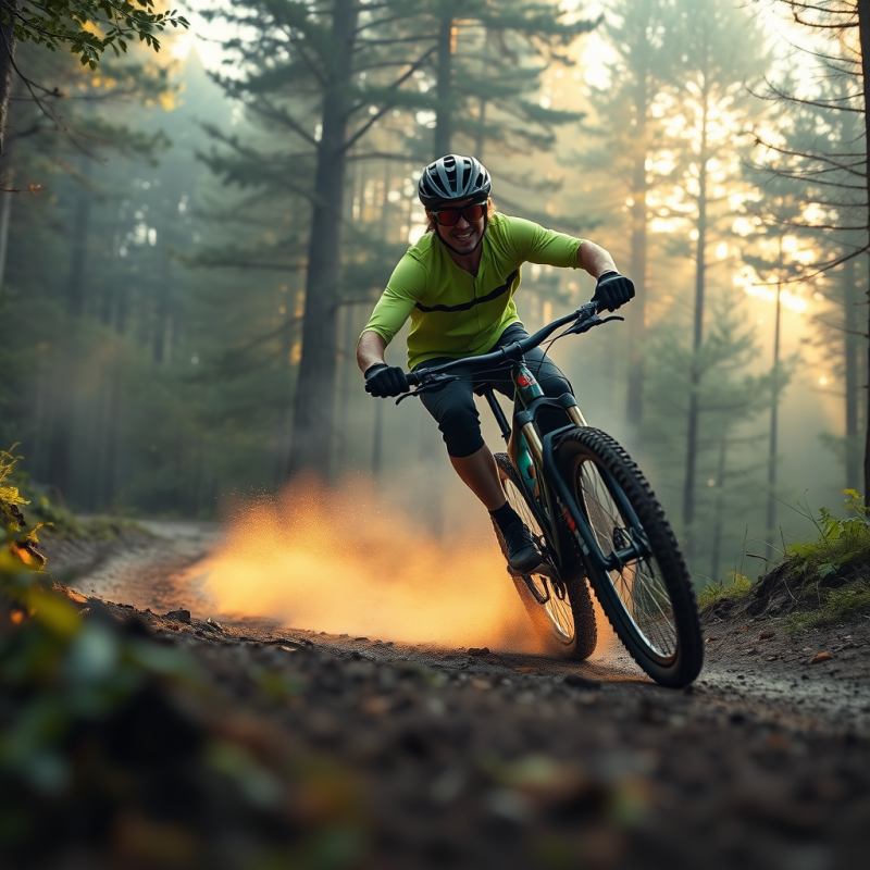 Lone Mountain Biker in Neon-green Gear Leans Into a Sha...