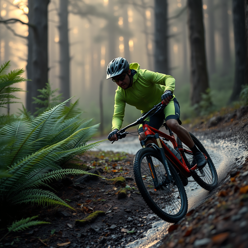 Lone Mountain Biker in Neon-green Gear Leans Into a Sha...