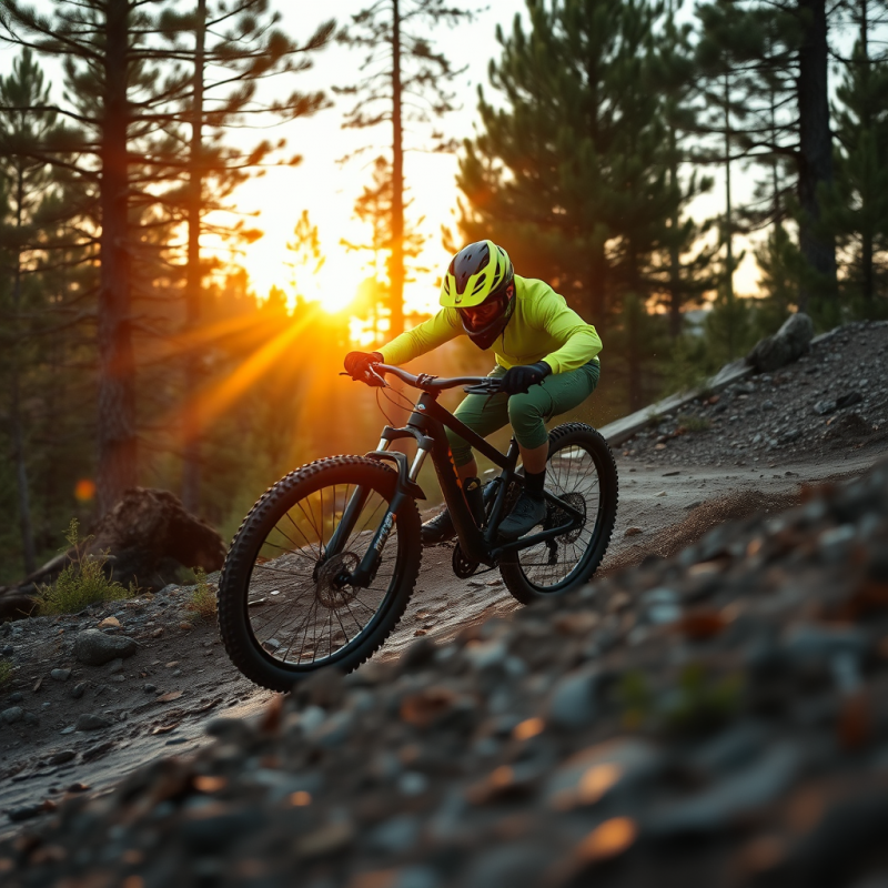 Lone Mountain Biker in Neon-green Gear Tucks Into a Tig...