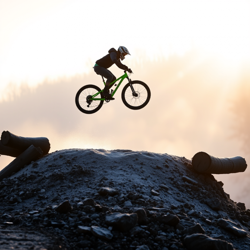 Lone Mountain Biker Mid-air After Launching Off a Frost...