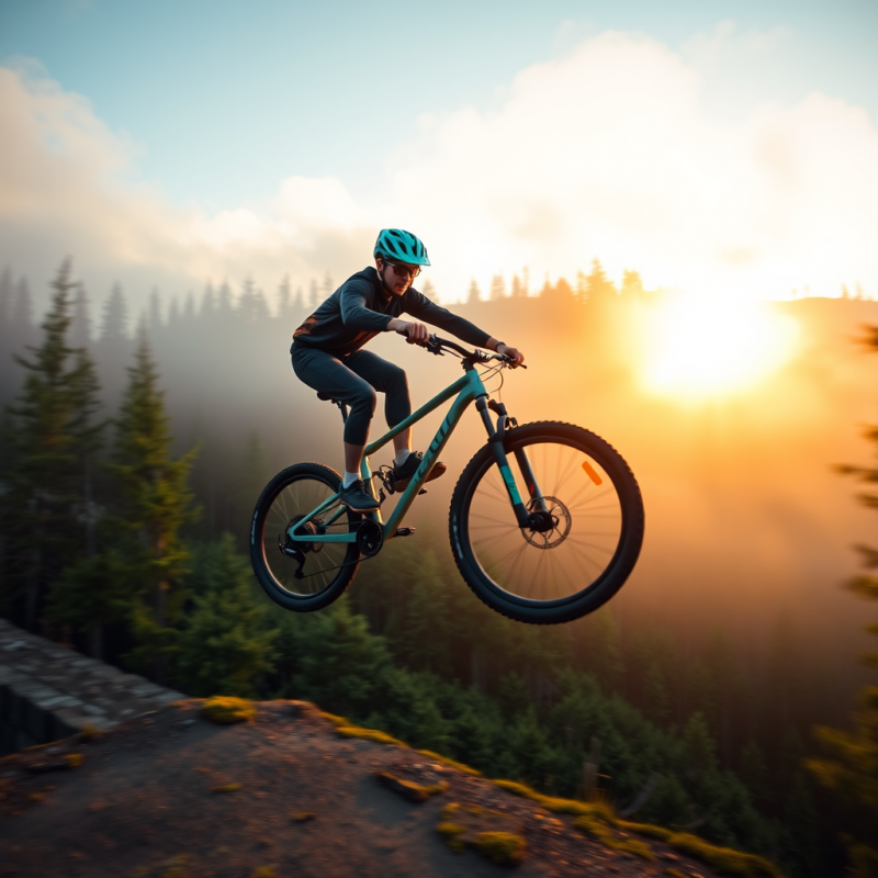 Lone Mountain Biker Mid-air Over a Rainbow-colored Trai...