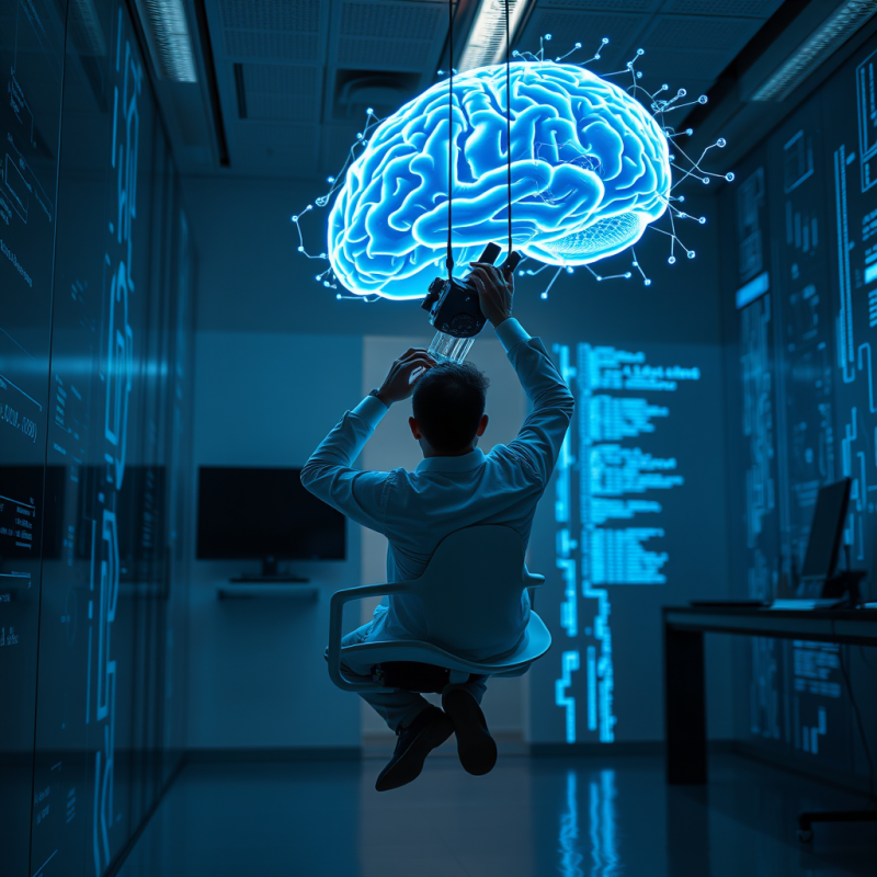 Lone Neuroscientist in a Dimly Lit Lab