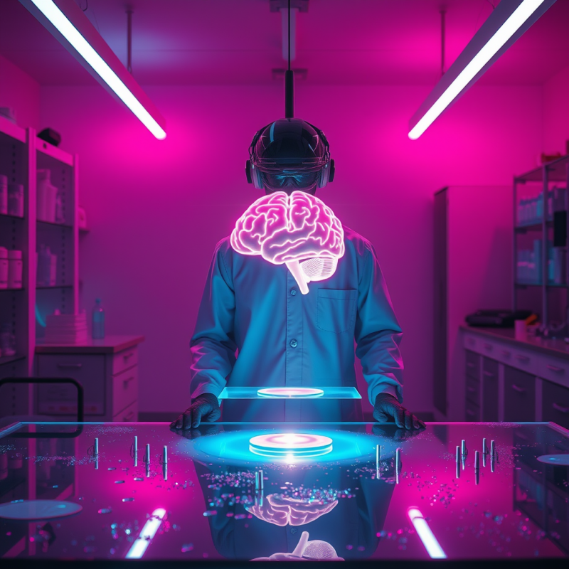 Lone Neuroscientist in a Neon-lit