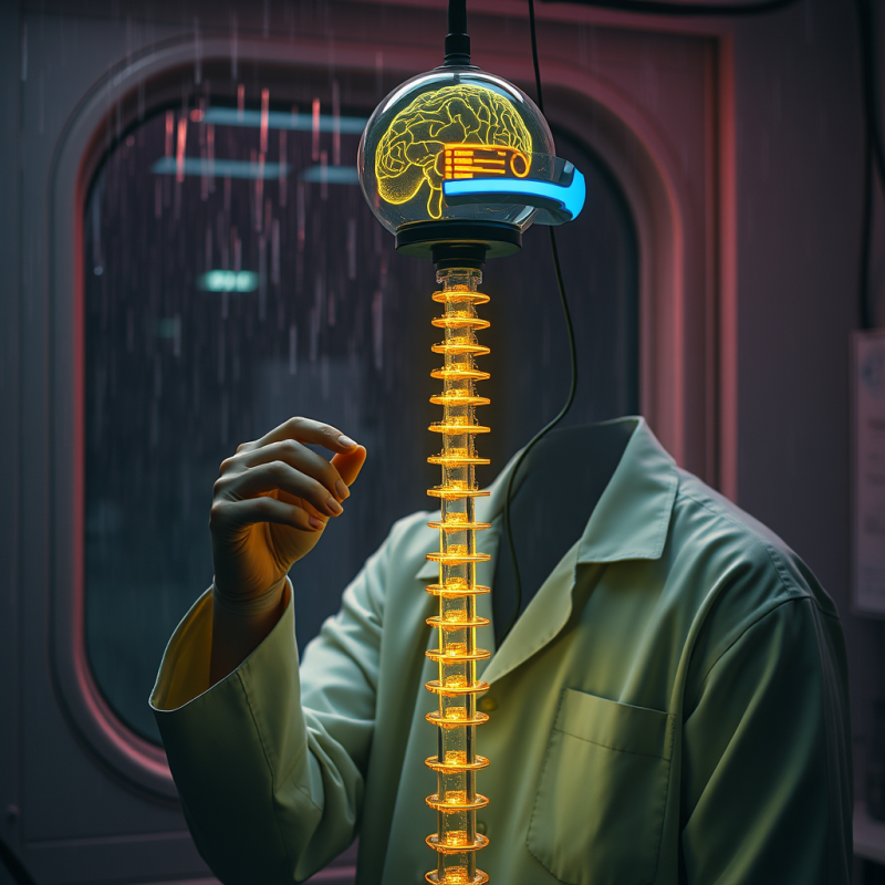 Lone Neuroscientist in a Neon-lit Underground Lab