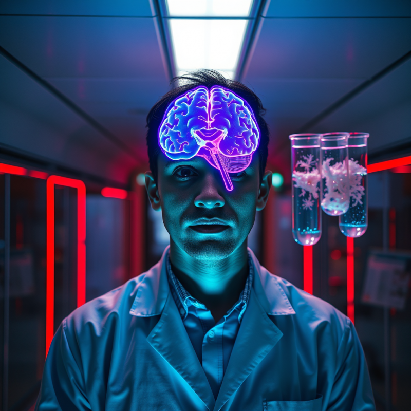 Lone Neuroscientist in a Neon-lit Underground Lab