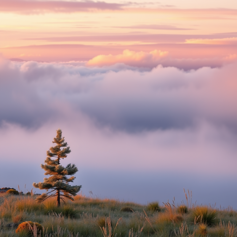 Lone Pine Tree Stands Atop a Grassy Hill,