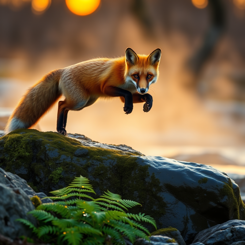 Lone Red Fox with Iridescent Ginger Fur and Piercing Am...
