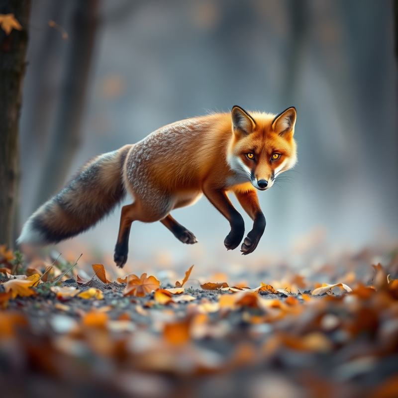 Lone Red Fox with Shimmering Copper Fur Streaked with F...