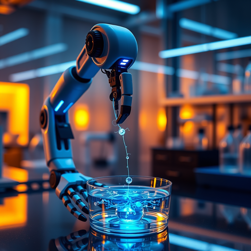 Lone Robotic Arm with Fiber-optic Nerves Glows Neon Blu...