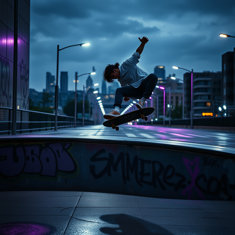 Lone Skateboarder Mid-air