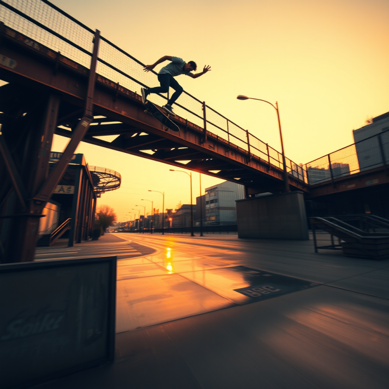 Lone Skateboarder Mid-air During a Gravity-defying Grin...