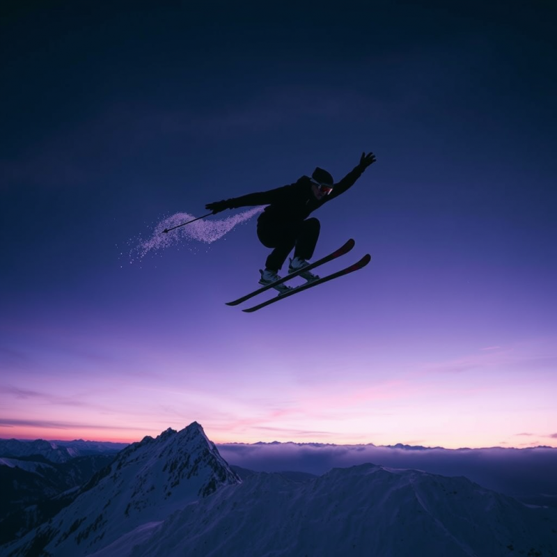 Lone Ski Jumper Soars Through Twilight
