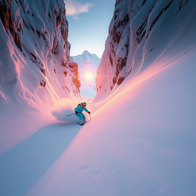 Lone Skier in Electric Turquoise Gear Carves Through a ...