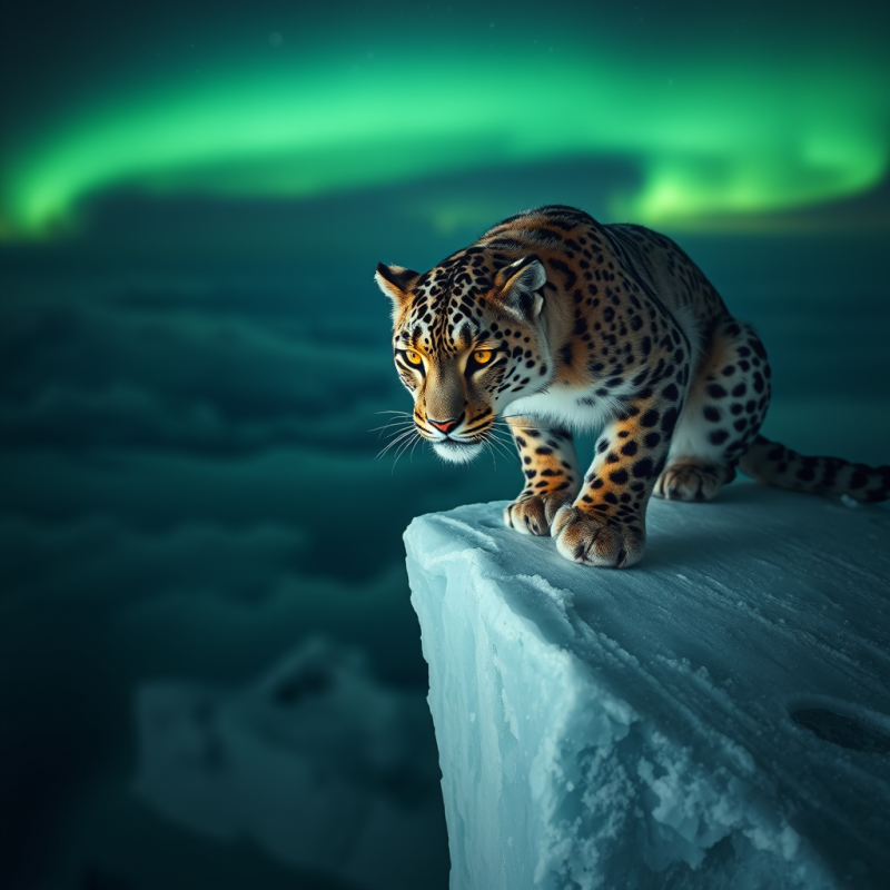 Lone Snow Leopard with Frost-streaked Fur Crouches on A...