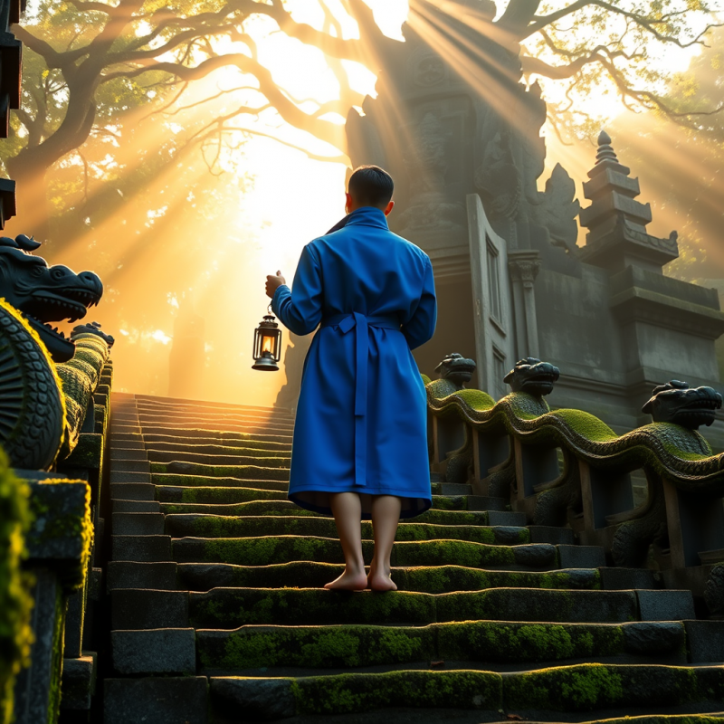 Lone Traveler in a Cobalt-blue