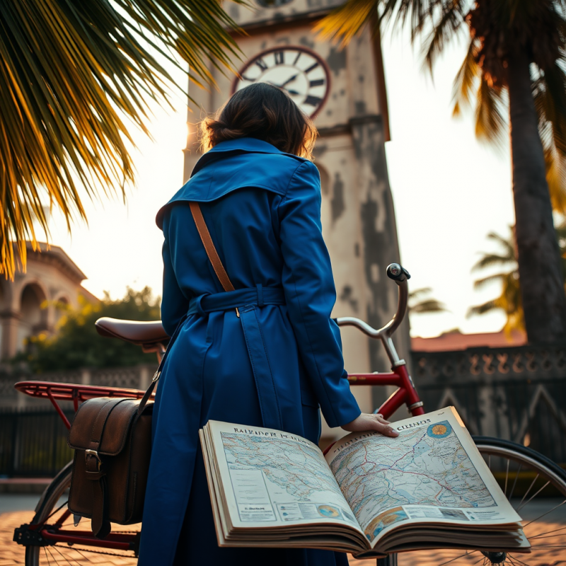 Lone Traveler in a Cobalt-blue Vintage Trench Coat Lean...