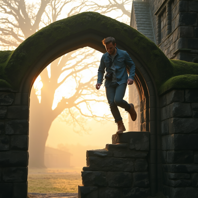 Lone Traveler in a Frayed Denim Jacket Balances Precari...