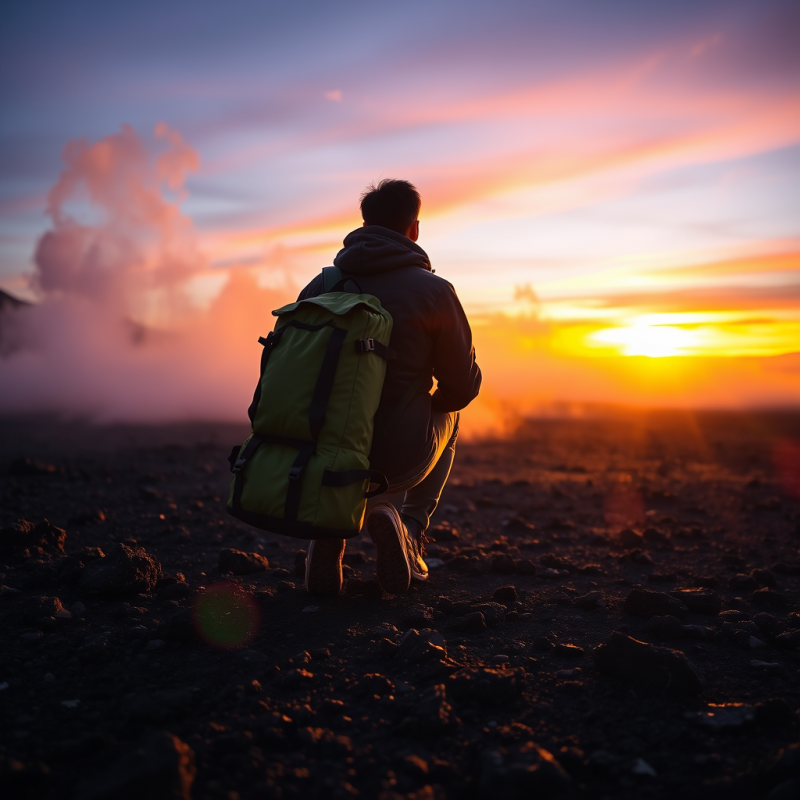Solo Hiker at Sunset