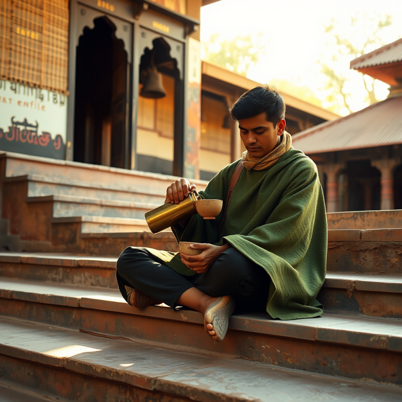 Lone Traveler in a Moss-green