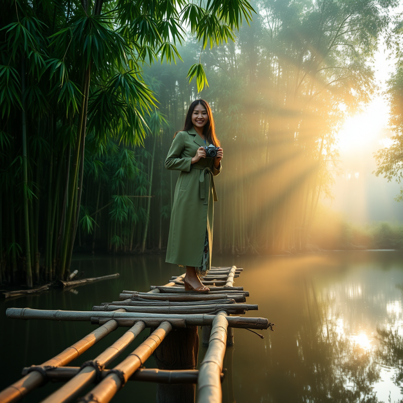 Woman on Bamboo Bridge