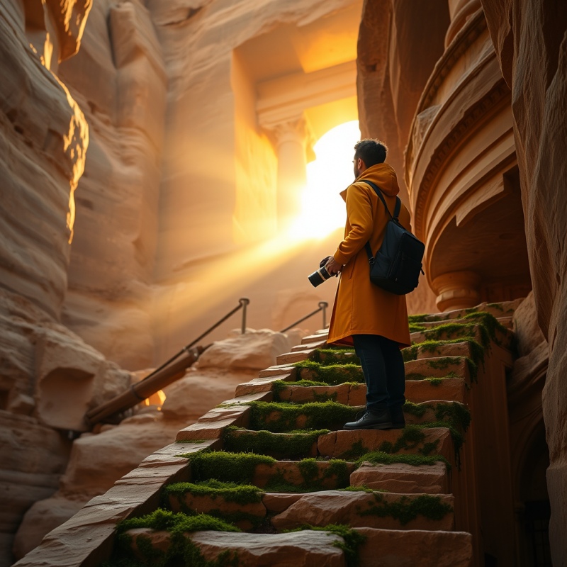 Lone Traveler in a Mustard-yellow Duffle Coat Stands At...